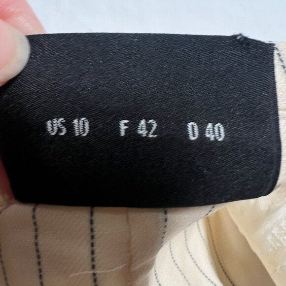 Akris Wool Blend Pinstripe 2-Button Blazer Ivory Cream Black Classic Size 10 - Picture 14 of 16